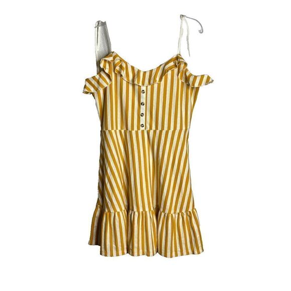 Asos Design Cami Mini Sundress with Buttons and Tiered Hem Yellow 6 Striped NWT - Picture 5 of 13